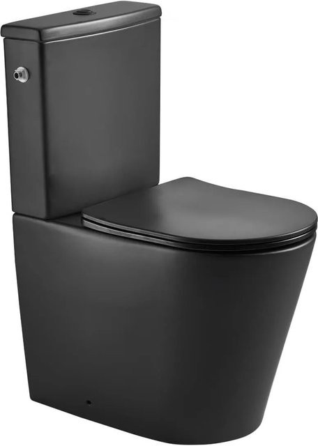 Swiss Aqua Technologies Stand-Kombi-WC aus Keramik mit spülrandlosem Washdown-System, SoftClose WC-Sitz und Wasseranschluss Links/Rechts, Schwarz Matt, H x B x T: 43 x 36 x 59 cm - Bild 1