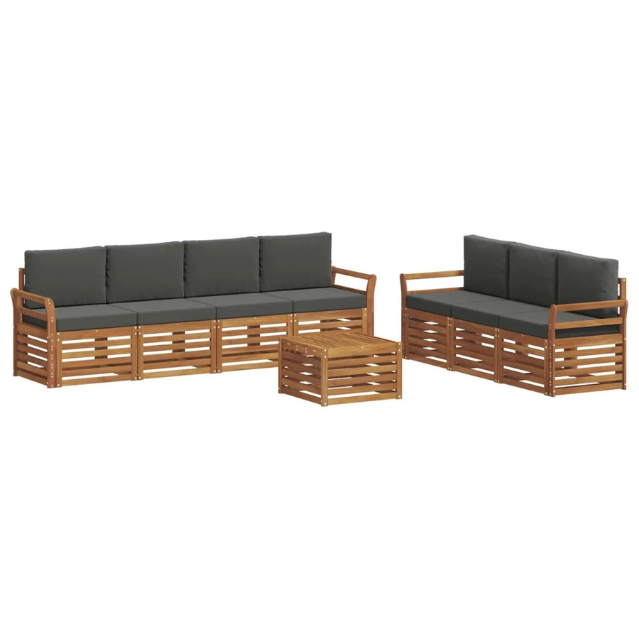 vidaXL 8-teilige Sofagarnitur aus Massivholz Akazie in Natur und Anthrazit mit Tisch und Polstern im modernen Latten-Design - Bild 2