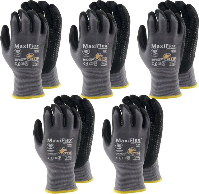 vasalat Set Maxiflex Endurance Schutzhandschuhe mit Nitrilbeschichtung, Größe 10 XL, Unisex, 5 Paar, Grau/Schwarz - Bild 1