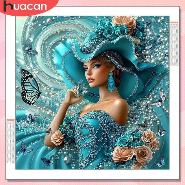 HUACAN Diamond Painting Set Frauenporträt mit Blumen als Wanddekoration in Multicolour, B/T/H: 20 x 20 x 20 cm - Bild 1