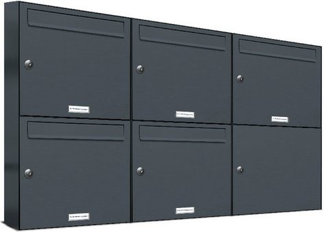 AL Briefkasten für 5 Parteien, Aufputzmontage, grau, B/H/T: 115,9 x 68,4 x 11,6 cm - Bild 1