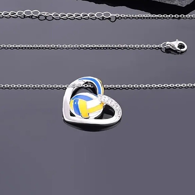 Huitan Halskette Volleyball-Herz-Anhänger, Silber, Zirkonia, Damen - Bild 1