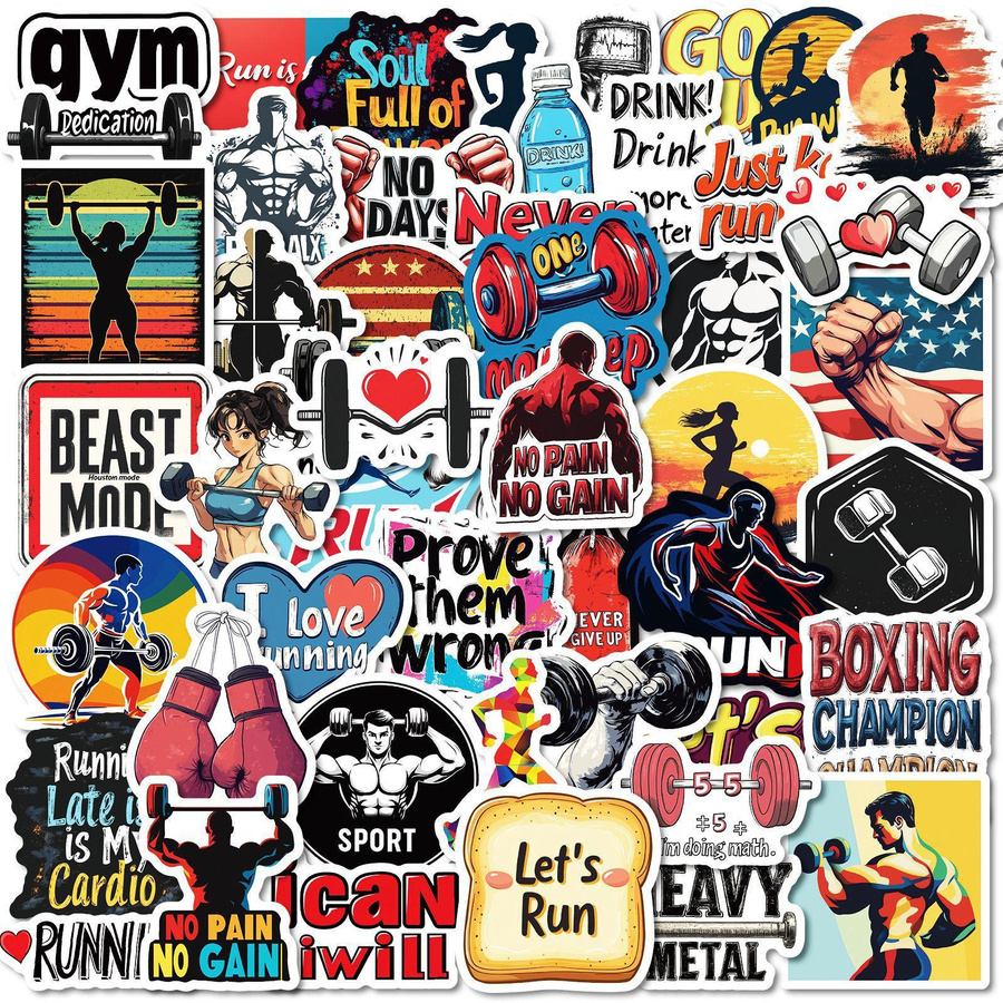 50 Fitness und Sport Graffiti Aufkleber Set in Multicolour zur Dekoration - Bild 3