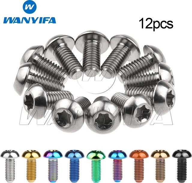 Wanyifa 12er Set Titan-Knopf-Torx-T25-Schrauben in Grau für Mountainbike, Fahrrad, Scheibenrotor und Flaschenhalter, M5 x 10 mm - Bild 1