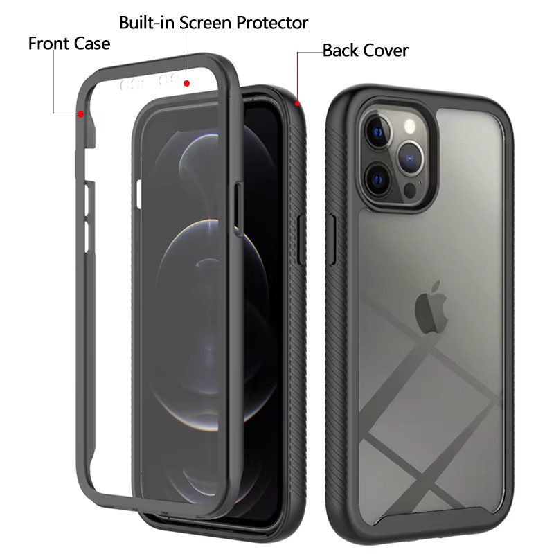 Stoßfeste 360° Vollschutz-Handyhülle mit Displayschutz für iPhone 17 Pro Max, 16, 15, 14, 13, 12, 11 und Mini in Schwarz oder Rot - Bild 1
