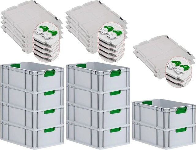PROREGAL Spar Set 10x Eurobox Nextgen Color mit Scharnierdeckel und Schiebeschnappverschlüssen in Grün, H x B x T: 22 x 40 x 60 cm - Bild 1