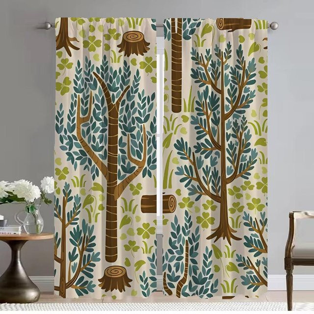 Wald Zuhause Tüllvorhänge für Wohnzimmer und Schlafzimmer mit Naturmotiv, 2er-Set, Mehrfarbig, Breite: 50 cm, Höhe: 70 cm - Bild 1