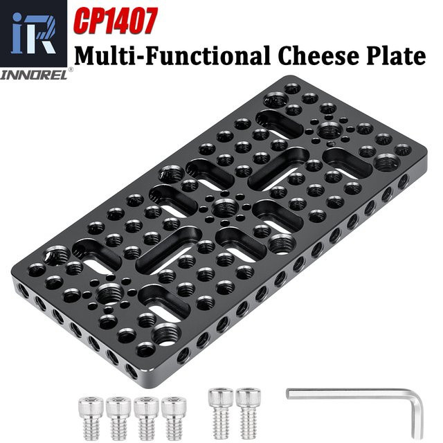 INNOREL CP1407 Multifunktionaler Käseteller in Schwarz mit 1/4 Zoll und 3/8 Zoll Gewinde sowie ARRI-Positionierungslöchern für Kamerakäfige, B/H: 14 x 7 cm - Bild 1