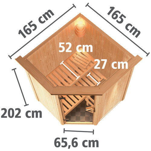 Karibu Sauna Tartu in Beige mit 9 kW Saunaofen und externer Steuerung für 3 Personen, B/T/H: 202 x 165 x 165 cm - Bild 2