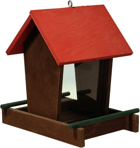 DOBAR Vogelfutterspender aus Holz und Acrylglas in Braun, Rot und Grün - Bild 1