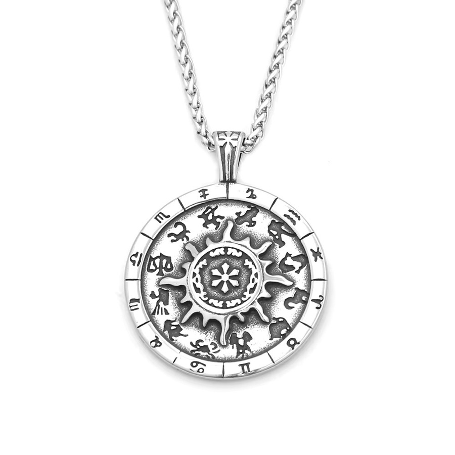 NORTHMAN Halskette, Runde Anhänger, Edelstahl, Silber, Unisex, Vintage - Bild 3