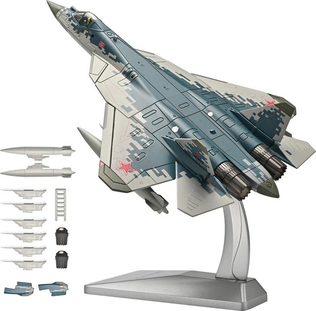 Linyi toy car Sukhoi Su-57 Russischer Stealth-Jäger, Druckgussmodell, 1:68, grau, ab 14 Jahren - Bild 1