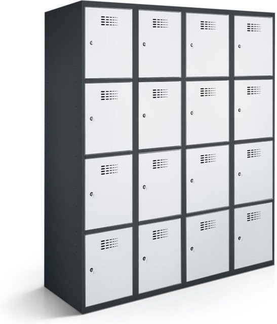 rotstahl Fächerschrank mit 16 Fächern in Anthrazitgrau und Hellgrau, B/T/H: 120 x 50 x 180 cm - Bild 1