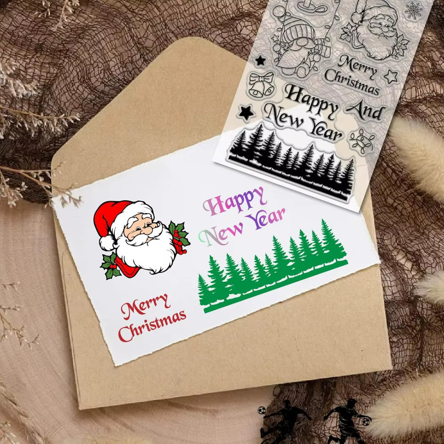 Transparente Silikonkautschukstempel für Weihnachten mit Motiven wie Weihnachtsmann, Kiefer, Wald, Zwerg und Elf - Bild 4