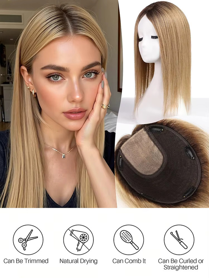 HAIRCUBE Echthaar Topper Ombre Braun, 16 Zoll, 9x9 Zoll, Damen - Bild 7