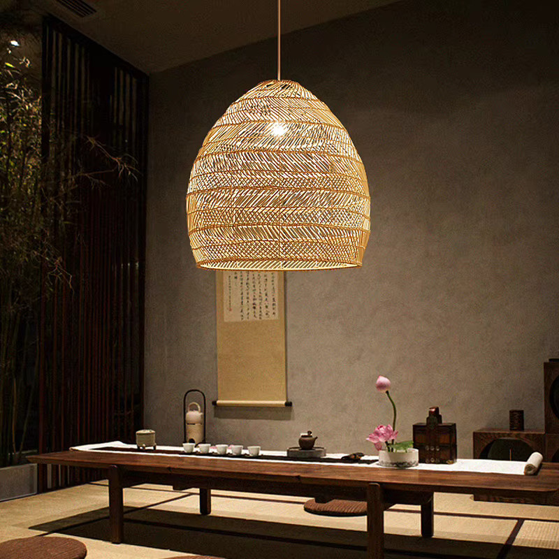 HomeLover Rattan-Hängelampe im Vintage-Stil aus Holz in Braun für Wohnzimmer und Esszimmer - Bild 2
