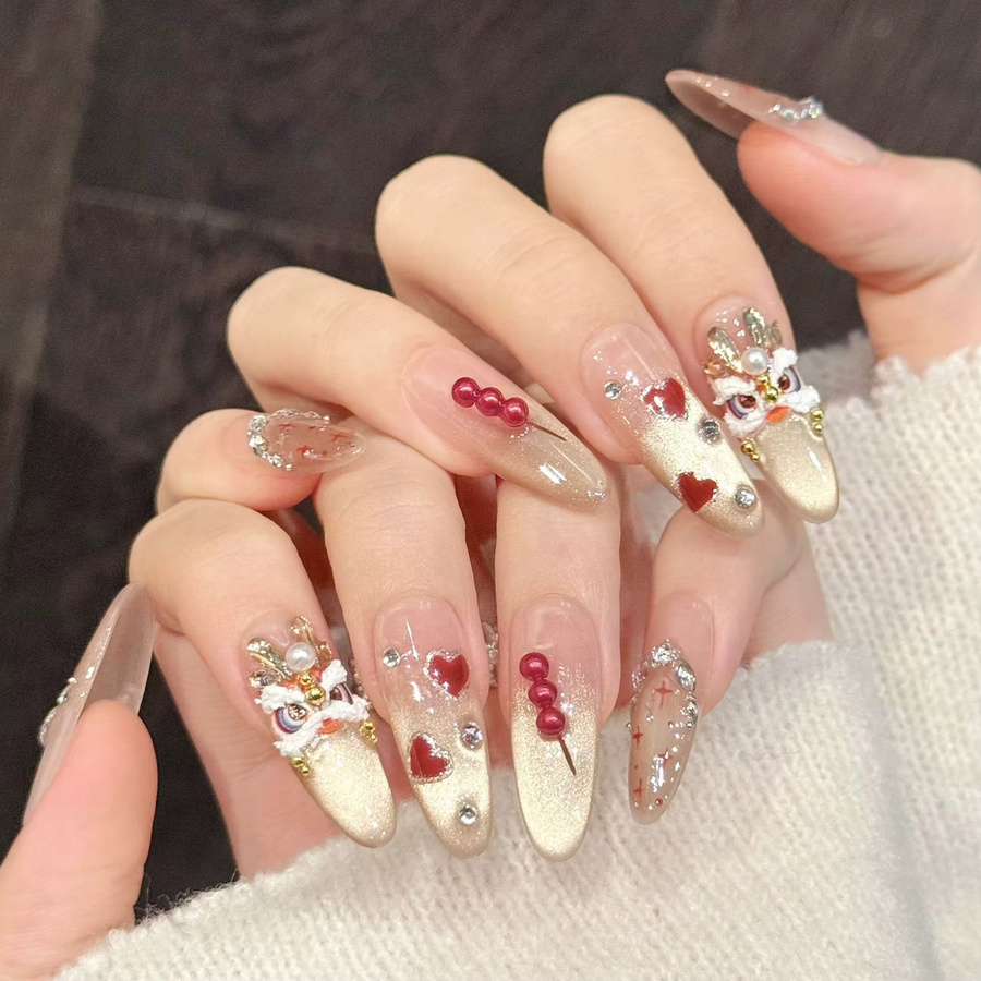 YADORNOS Press On Nails Drachenmuster Golden Glitter, 10 Stück - Bild 2