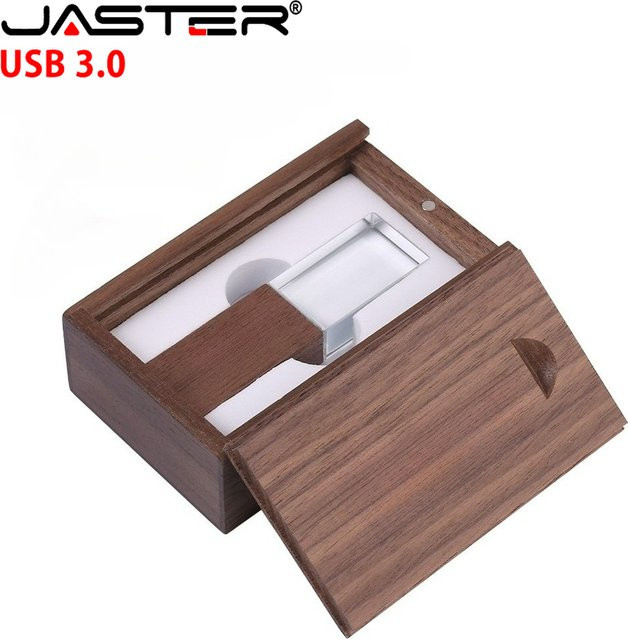 JASTER Crystal USB 3.0 Flash-Laufwerk mit 128 GB in brauner Holzbox - Bild 1