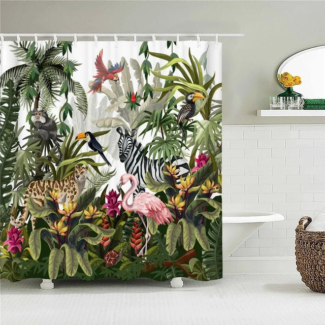 Wasserdichter Duschvorhang mit chinesischem Blumen- und Vogelmuster in Multicolour, B/H: 150 x 180 cm - Bild 1