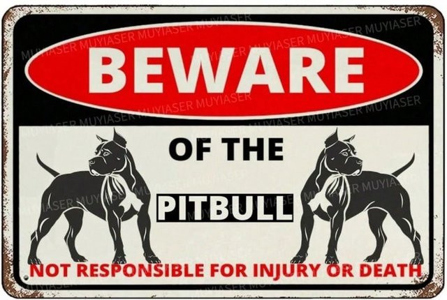 Metallposter CIFkauf Warnschild Pitbull im Dienst als Wandkunst und Schutzdekoration im amerikanischen Stil - Bild 1