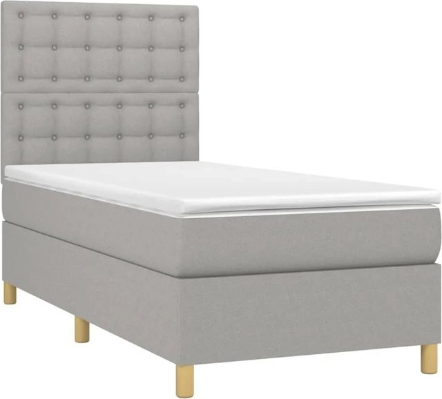 vidaXL Boxspringbett mit Matratze in Hellgrau, Hybridbett mit LED-Unterbettbeleuchtung und USB-Anschluss, B/T/H: 90 x 190 x 118 cm - Bild 1