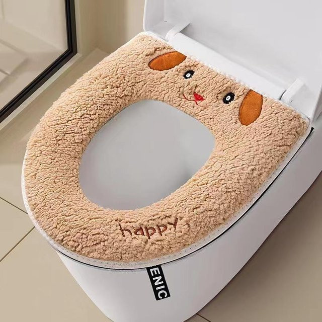 MENGN Top Universeller Toilettensitzbezug in Rundform mit niedlichem Tier-Design, warmes und waschbares Toilettensitzkissen aus Polyester, Kamelfarben - Bild 1