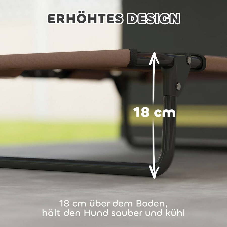 PawHut Erhöhtes Hundebett klappbar für kleine und mittelgroße Hunde, atmungsaktive Hundeliege mit Netzdesign für Outdoor und Garten, Farbe: Kaffee, B/T/H: 75 x 51 x 18 cm - Bild 5