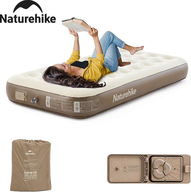 Naturehike Camping-Luftmatratze für 1 Person mit integrierter Pumpe, beige, B/T/H: 100 x 200 x 25 cm - Bild 1