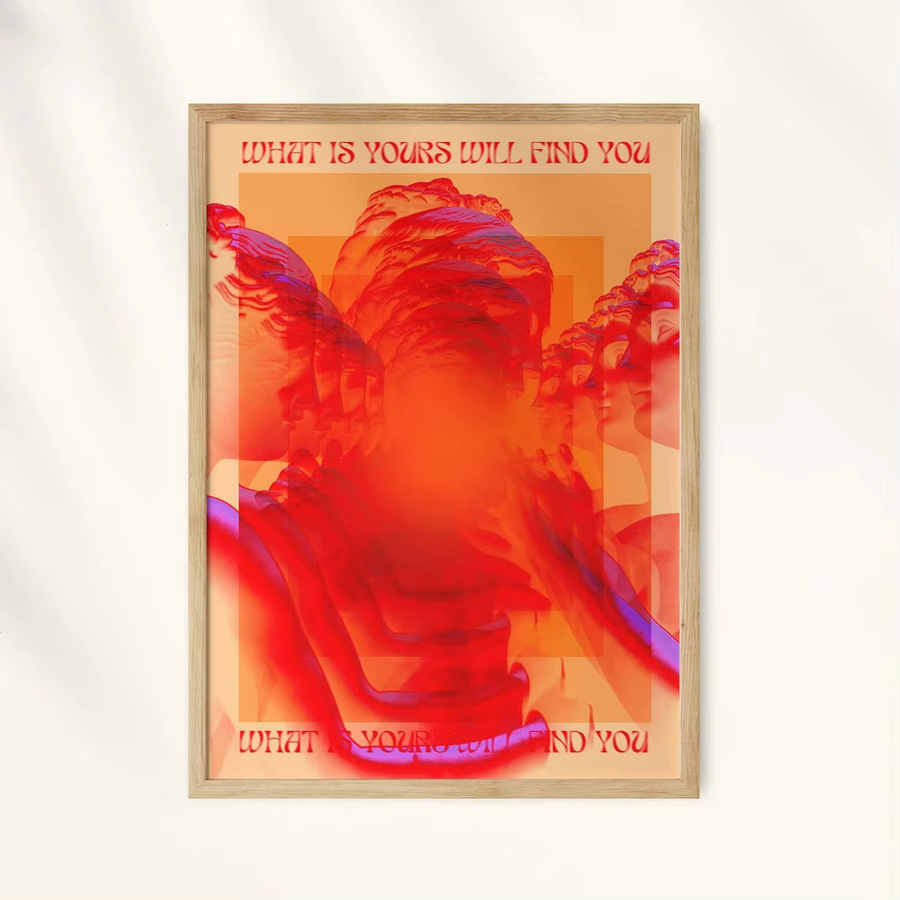 Affirmation Poster von SHENCHEN in Rot – Retro Wandkunst im 70er Jahre Hippie-Stil mit Typografie und abstrakten Elementen - Bild 3