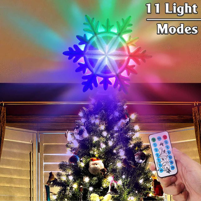 OurWarm LED Weihnachtsbaumspitze mit weißen Schneeflocken und Glitzer in Multicolor, Höhe: 25,0 cm, Breite: 13,0 cm - Bild 1