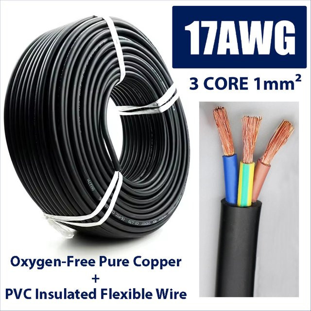 EVSOLAR Elektrokabel 17AWG mit 3 Kernen aus sauerstofffreiem reinem Kupfer, 1 mm2, isoliertes flexibles PVC-Kabel, TÜV-geprüft - Bild 1