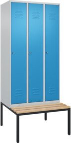 C+P Spind Classic PLUS Spind mit Sitzbank, 3 Abteile, Lichtgrau, B/T/H: 212,0 x 90,0 x 81,5 cm - Bild 1
