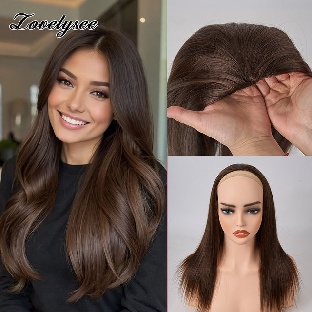 Lovelysee Echthaar Perücke mit Clip-in-Haarverlängerungen, braun, Damen - Bild 1
