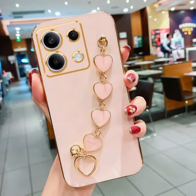 Vergoldetes Liebesherz Armband Handyhülle für Xiaomi 13T 14T Redmi 13C 14C 1 4G Note 14 13 12 Pro Plus in Gold und Pink - Bild 1
