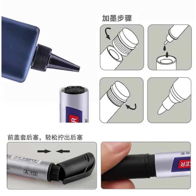 Whiteboard-Marker Set mit 500 ml Nachfülltinte auf Wasserbasis in Schwarz, Rot und Blau, löschbar und umweltfreundlich - Bild 3