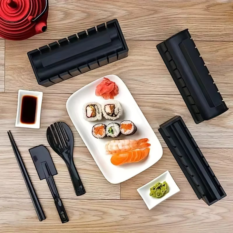 PGY Sushi-Herstellungsset aus Kunststoff, 10-teiliges Sushi-Maker-Set in Schwarz, rechteckige Rollenform für Sushi-Reis - Bild 2