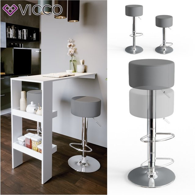 Vicco Design Barhocker 2er Set Grau höhenverstellbare Schminkhocker Drehstühle B/T/H: 38,5 x 38,5 x 92,0 cm bis 96,9 cm - Bild 1