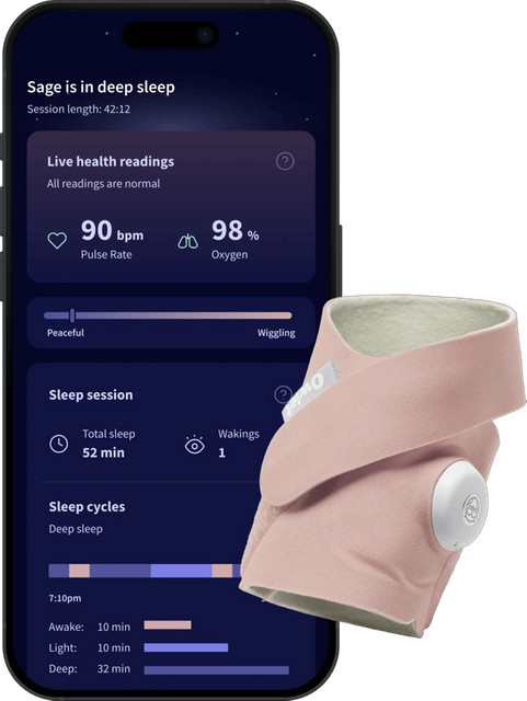 Owlet Dream Sock Babyphone mit Pulsoximeter zur Überwachung von Herzfrequenz und SpO2 in Dusty Rose - Bild 1