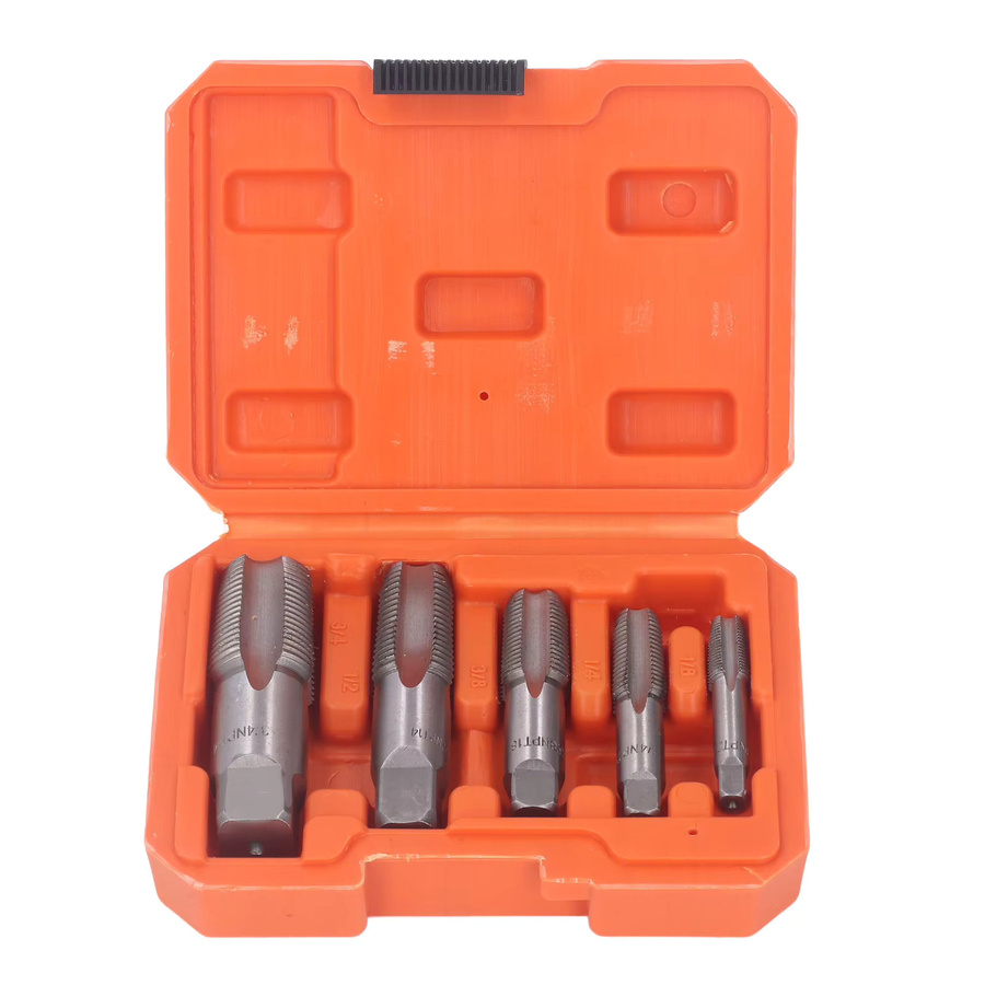 5-teiliges NPT-Rohrgewindebohrer-Set mit Aufbewahrungskoffer in Silber, Größen: 1/8, 1/4, 3/8, 1/2 und 3/4 Zoll - Bild 2