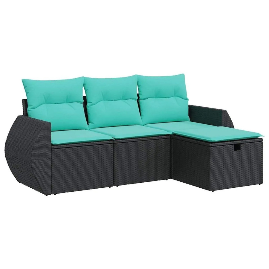 vidaXL 4-teilige Garten-Sofagarnitur in L-Form mit Ottoman, Schwarz, Poly Rattan und Polsterkissen - Bild 2