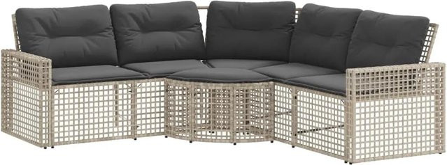 vidaXL Gartensofa in L-Form mit Kissen und Fußbank, Hellgrau, Polyrattan und pulverbeschichtetem Stahl - Bild 1