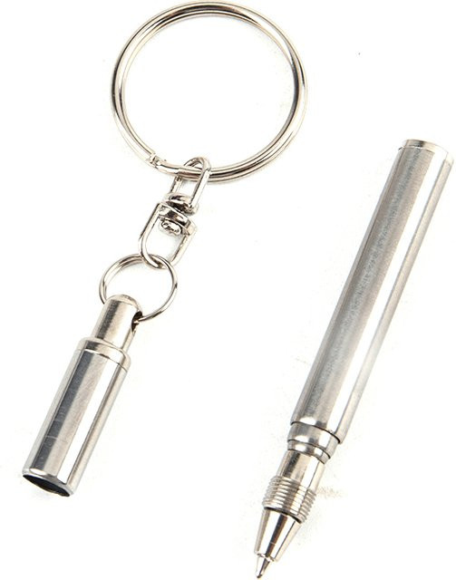 Tragbarer Teleskop-Stift aus Edelstahl in Silber mit Schlüsselring für Damen und Herren - Bild 1