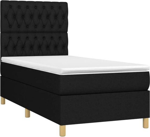 vidaXL Boxspringbett mit Matratze und LED-Unterbettbeleuchtung in Schwarz, Hybridbett mit USB-Ladeport und Taschenfederkern, B/T: 90 x 190 cm - Bild 1