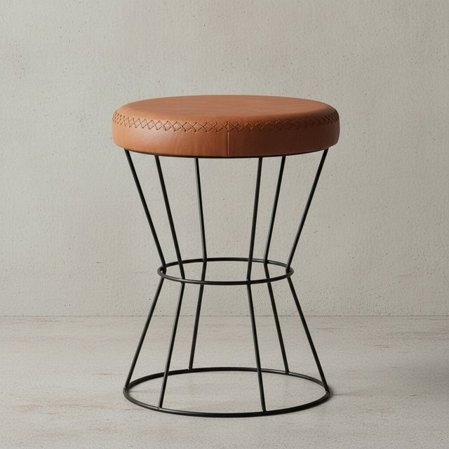 KADIMA DESIGN Industrial Sitzhocker aus Echtleder in Braun, B/T/H: 35 x 35 x 48 cm - Bild 1