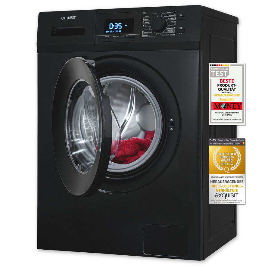 Exquisit Waschmaschine WA59214-340A in Anthrazit mit 9 kg Waschkapazität, 1400 U/min Schleuderdrehzahl und Aquastop - Bild 1