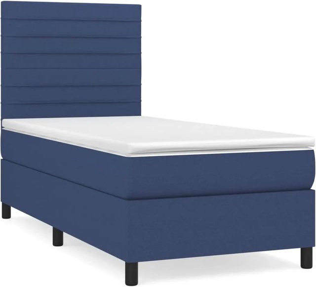 vidaXL Boxspringbett mit Matratze in Blau, Hybrid-Bett mit Taschenfederkern aus Stoff, B/T/H: 90 x 200 x 118 cm - Bild 1
