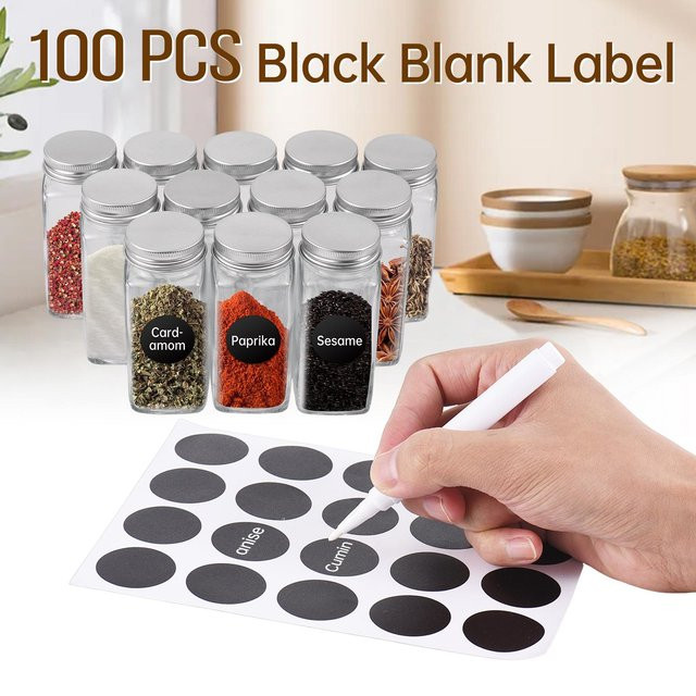 Aoresac Glas Gewürzdosen Set mit Etiketten und Streueinsätzen, 12 Stück, transparent, 120 ml pro Dose - Bild 1