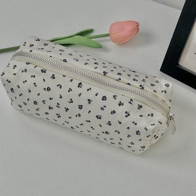 SZwatch Florale Stifttasche in Grau und Weiß, Multifunktionales Federmäppchen aus Canvas für Studenten und Schule - Bild 1