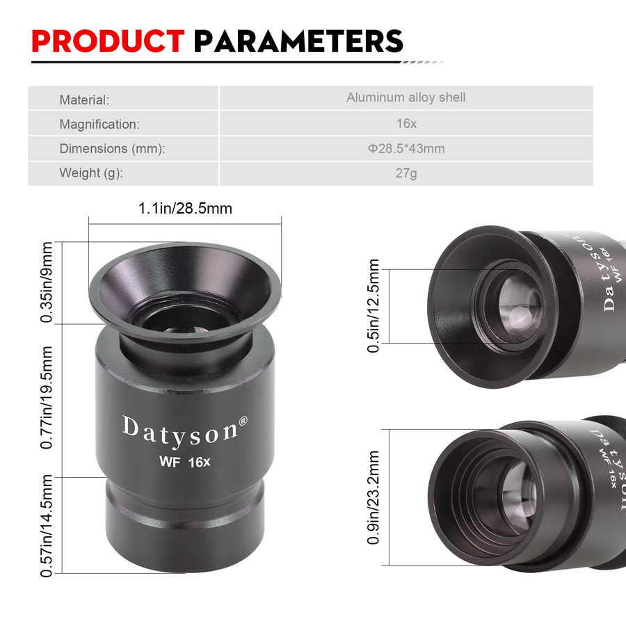 Datyson WF16X Mikroskop-Okular in Schwarz, 23,2 mm Weitfeld-Ganzmetall-Augenschutz für biologische Zusammengesetzte Mikroskope - Bild 2