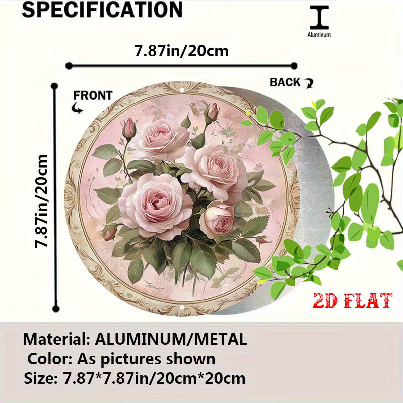 CIFBUY Metall-Wandkunst mit rosa Blumenmuster, rundes Wanddekor im Vintage-Stil - Bild 2